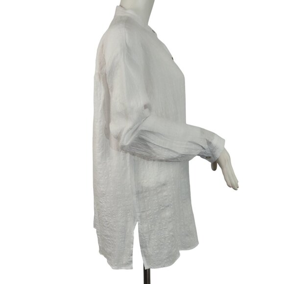 Eileen Fisher Women's Shirt Size M White Mandarin Collar Boxy  Linen-blend (60) - Picture 3 of 12